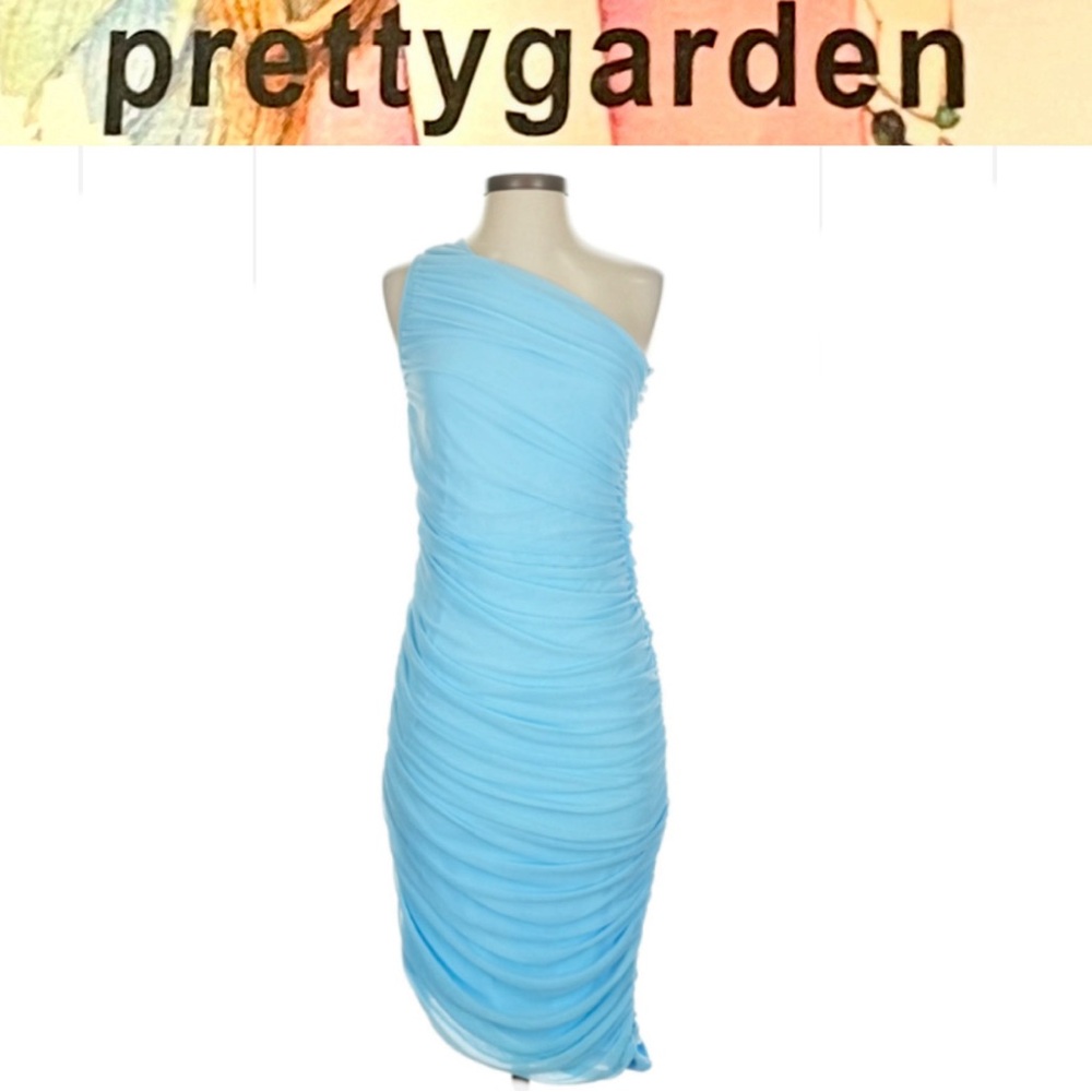 PRETTYGARDEN one shoulder sleeveless ruched midi bodycon dress size XL NWT